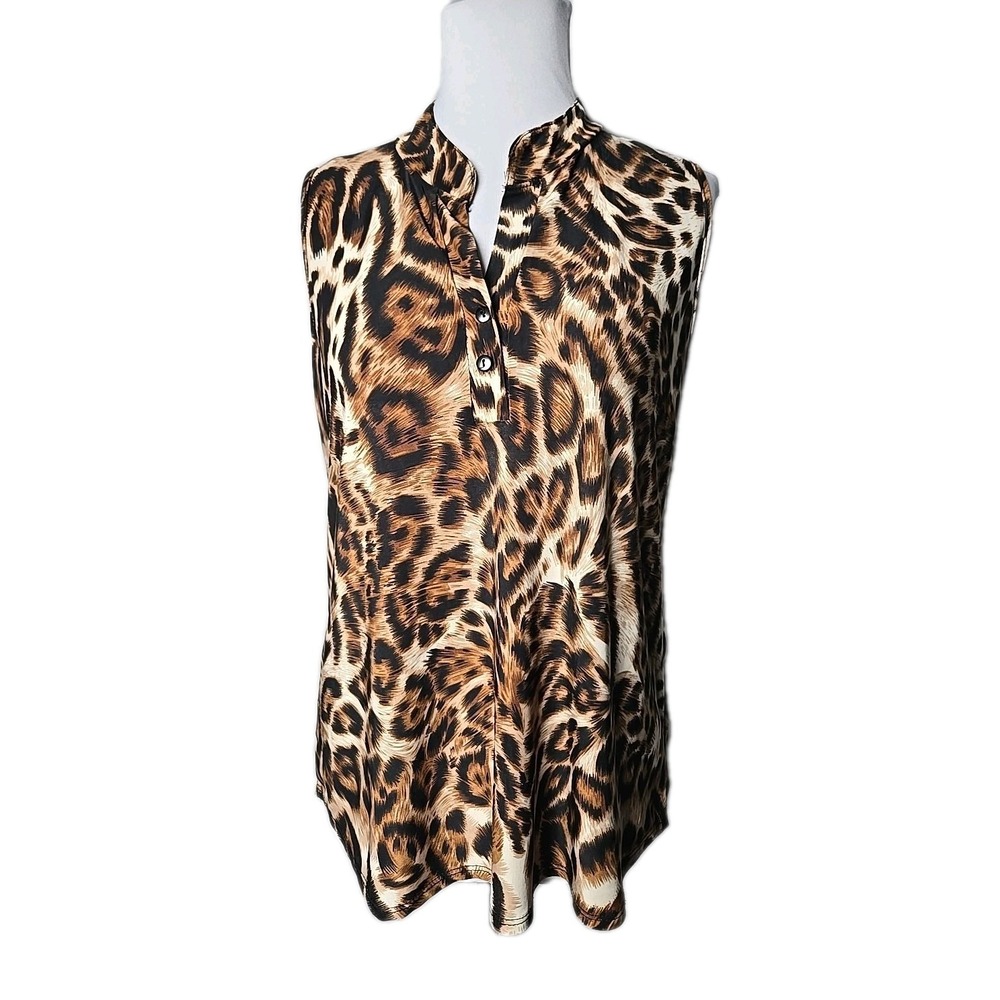 CAROL ROSE Animal Print Sleeveless Stretch-Knit Top Medium M
